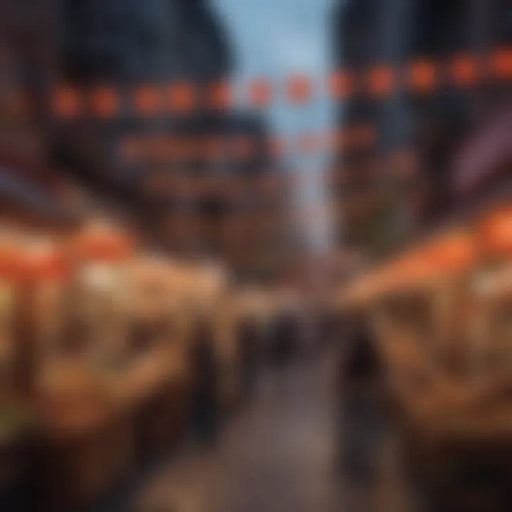Vibrant street market scene in Chinatown, Houston with cultural elements