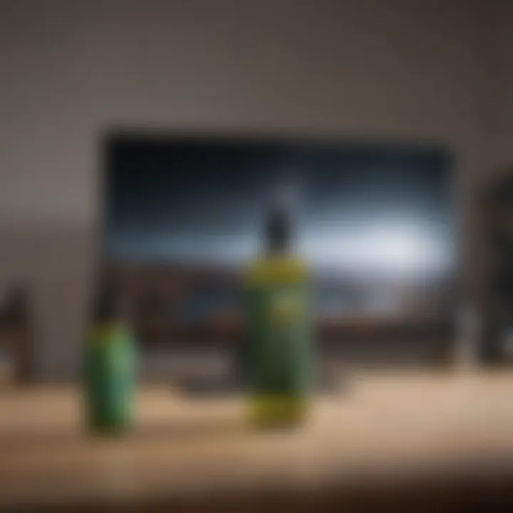 Spraying cleaning solution on TV screen