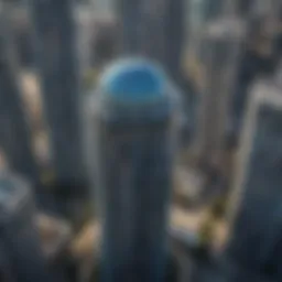 Aerial view of Aqua Tower showcasing its unique wave-like design