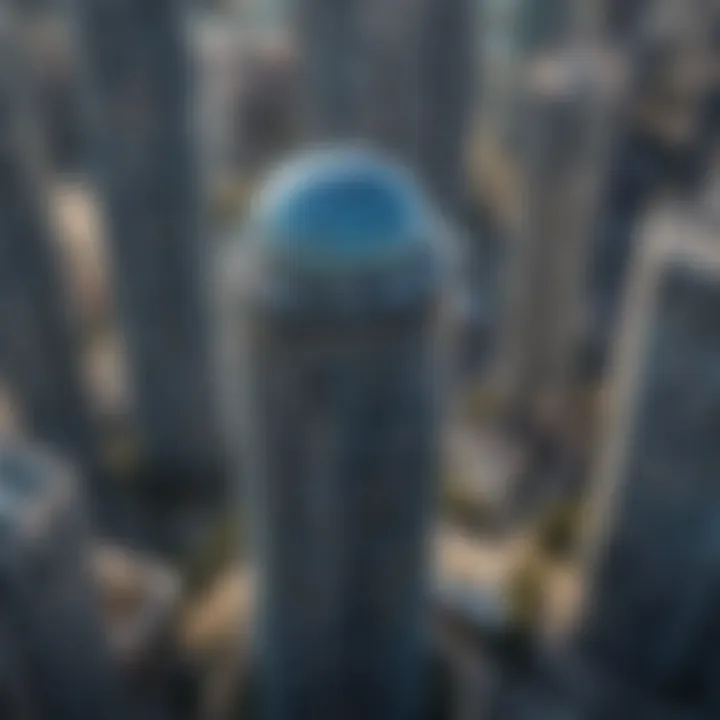 Aerial view of Aqua Tower showcasing its unique wave-like design
