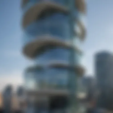 Close-up of Aqua Tower's balconies and architectural details