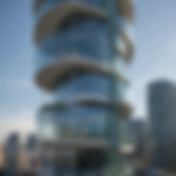 Close-up of Aqua Tower's balconies and architectural details
