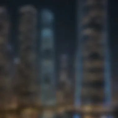 Nighttime illumination of Aqua Tower against the Chicago skyline