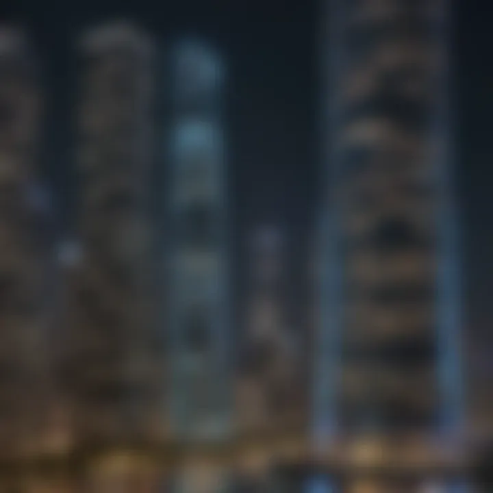 Nighttime illumination of Aqua Tower against the Chicago skyline