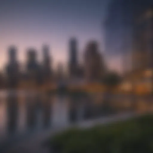 Architectural skyline of Chicago at dusk