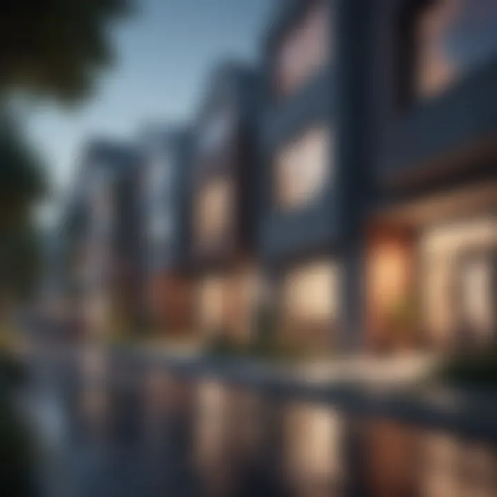 Vibrant neighborhood with modern residential buildings
