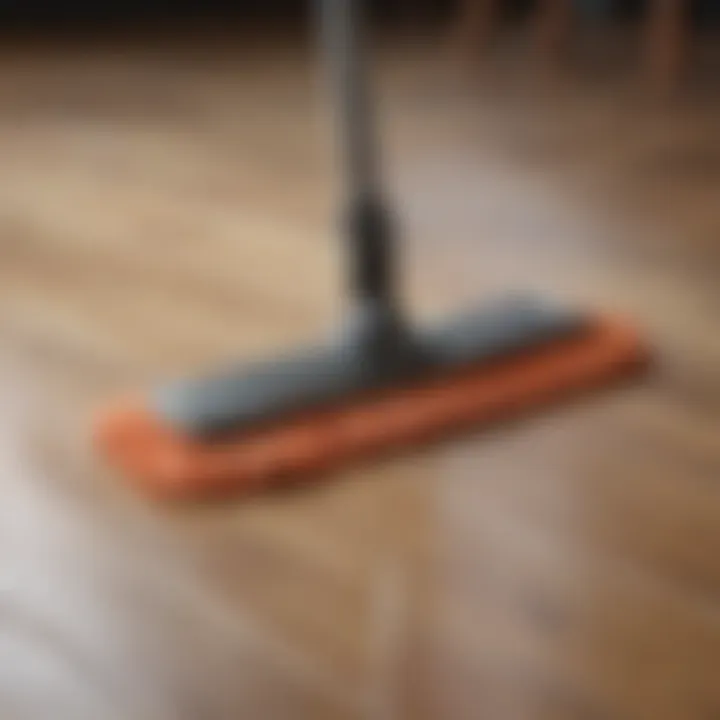 Close-up of specialized microfiber mop for laminate wood floors