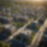 Aerial view of Bridgeport, showcasing the urban landscape and green spaces.