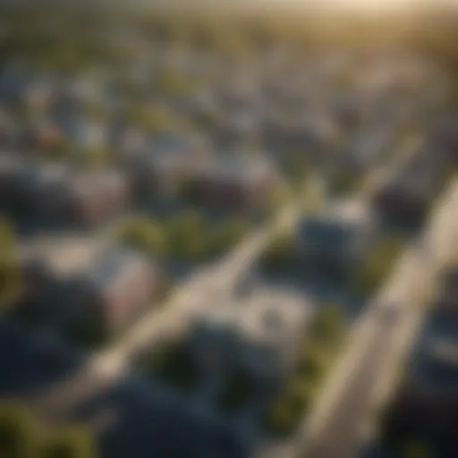 Aerial view of Bridgeport, showcasing the urban landscape and green spaces.