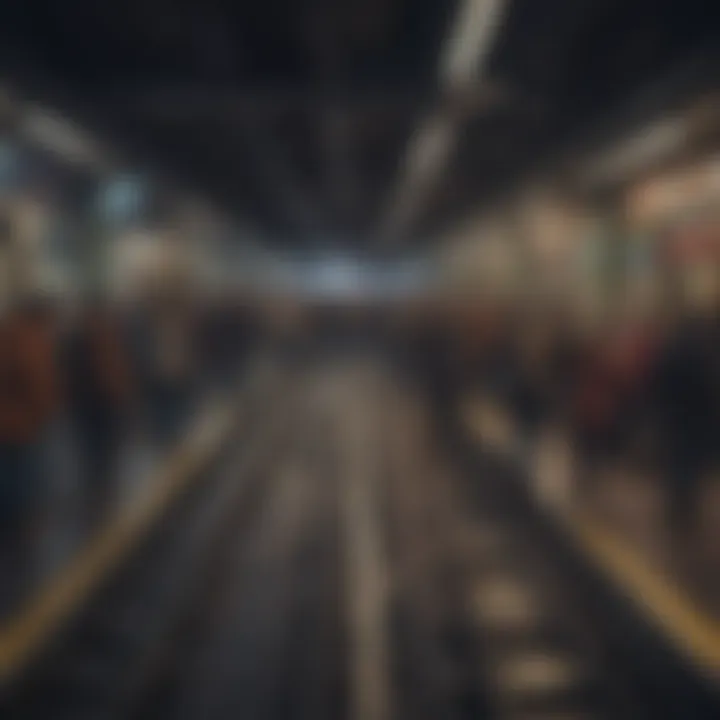 Busy subway station during rush hour with crowds of commuters