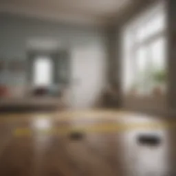 A measuring tape laid out across a room to demonstrate measurement techniques