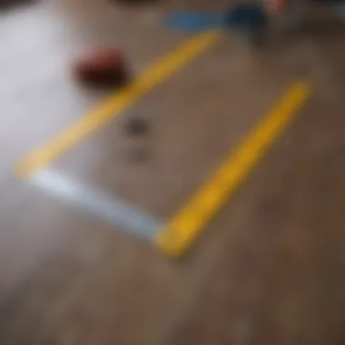A visual guide to using a measuring tape for floor measurements, emphasizing technique and accuracy.