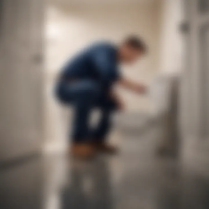 Plumber inspecting toilet plumbing after drain cleaner use