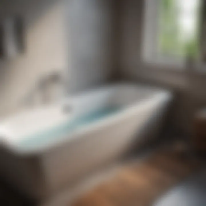 A pristine bathtub with clear water, emphasizing effective drain maintenance.