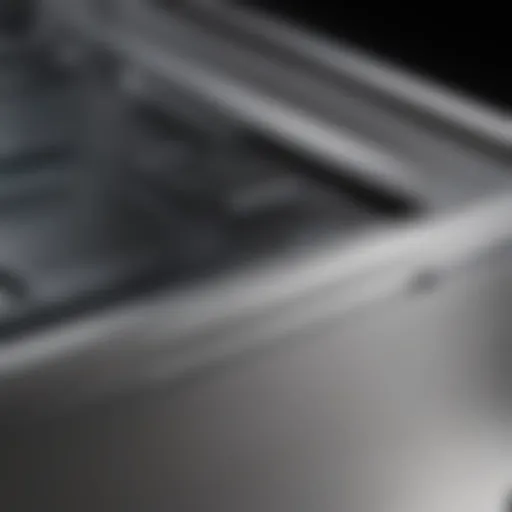 Close-up view of brushed stainless steel appliance reflecting light