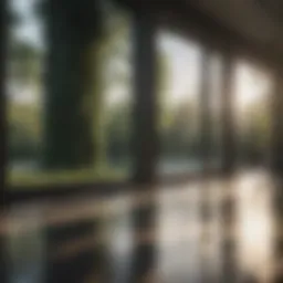 Sparkling clean glass windows reflecting sunlight