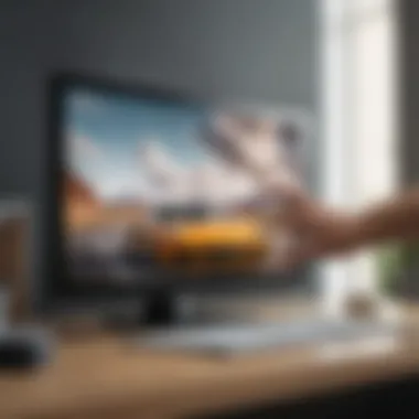 Person using a microfiber cloth to wipe a flat-screen television.