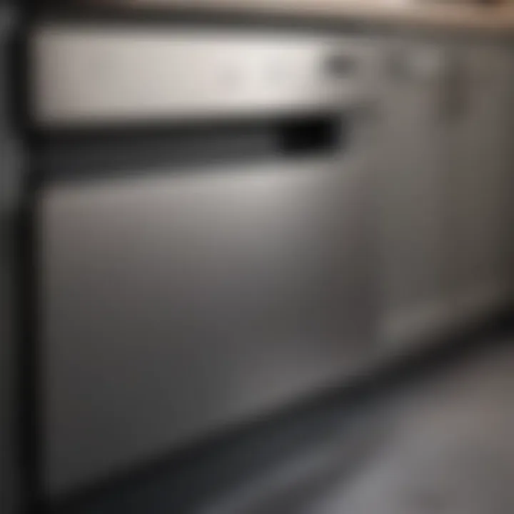 Close-up of stainless steel dishwasher with a bright finish