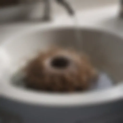 Illustration of a clogged bathroom sink drain with hair buildup