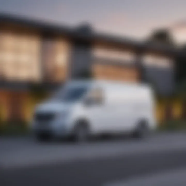 Luxurious house cleaner service van parked neatly in front of a modern home