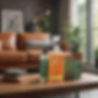 Eco-Friendly Products for Couch Cleaning A collection of eco-friendly cleaning products arranged neatly on a table.