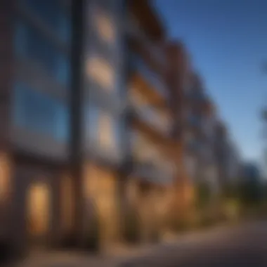 Exterior view of Confluence Denver Apartments highlighting architectural design