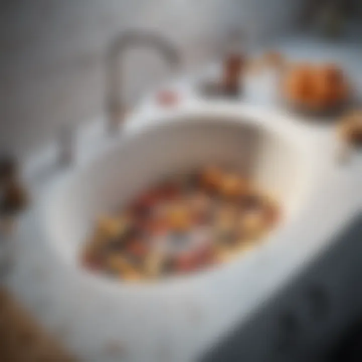 Illustration of a sink with various food particles causing a clog