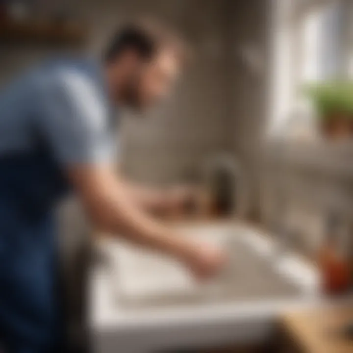 Illustration of a professional plumber fixing a clogged sink