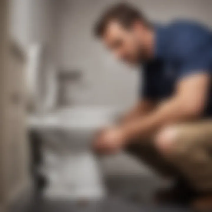 Plumber fixing a clogged toilet pot