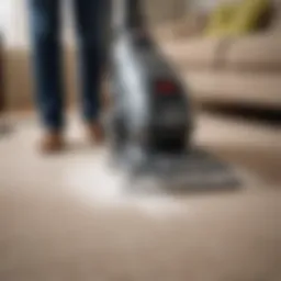 A person using a steam cleaner on a carpet to remove deep-seated dirt and stains.