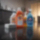 Detailed view of cleaning supplies arranged neatly on a surface