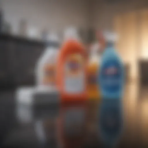 Detailed view of cleaning supplies arranged neatly on a surface