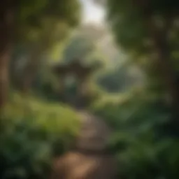 A serene view of a hidden park surrounded by lush greenery.