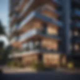 A modern condominium building showcasing architectural design