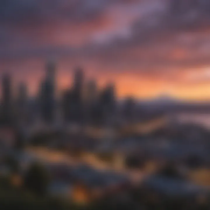 A scenic view of Seattle's skyline at sunset