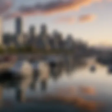 A calm waterfront view of Seattle with boats and cityscape