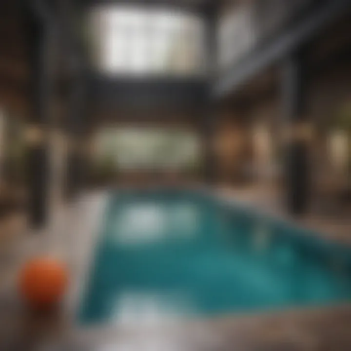 Close-up of apartment amenities like pool and gym