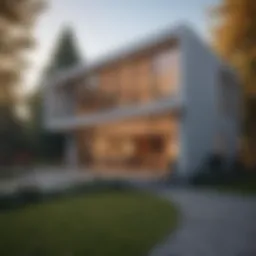 Modern house exterior with large windows