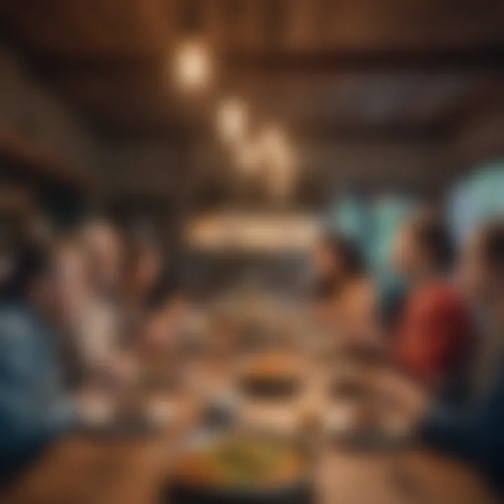 Diverse group of residents enjoying a shared meal in a communal dining area