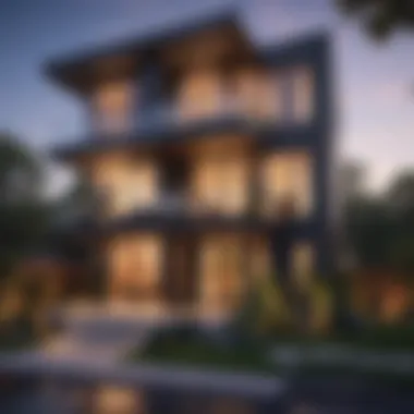 Modern Duplex Architectural Design Stunning exterior view of a modern duplex showcasing unique architectural design elements.