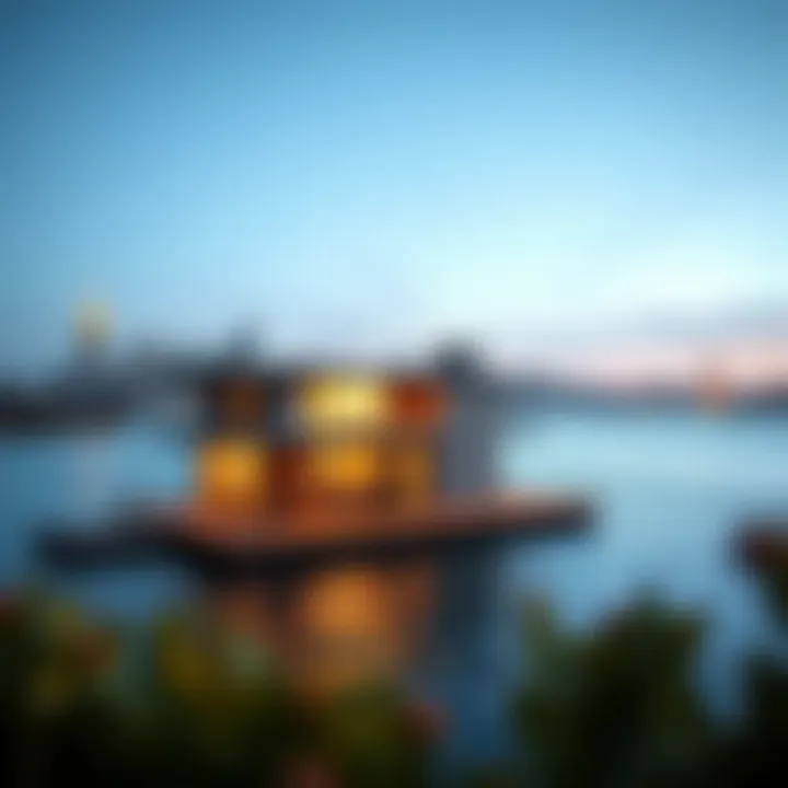 A stunning view of a floating home against the San Francisco skyline