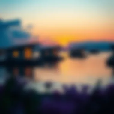 A serene sunset view over the bay with floating homes