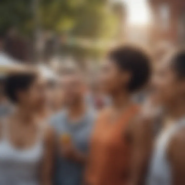 A diverse group of residents enjoying a neighborhood festival