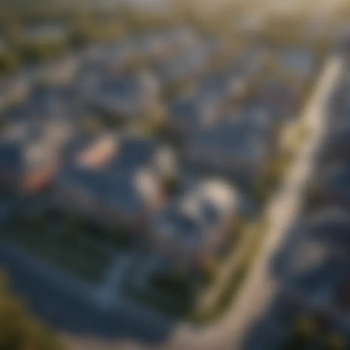 Aerial view of the surrounding neighborhood near Hillen and Belvedere Apartments.