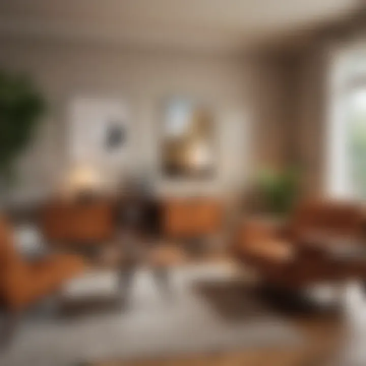 A beautifully arranged living room showcasing mid century furniture with earthy tones