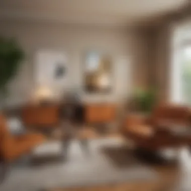 Mid Century Living Room Aesthetics A beautifully arranged living room showcasing mid century furniture with earthy tones