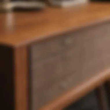 Close-up of materials used in mid century furniture, highlighting wood and fabric textures