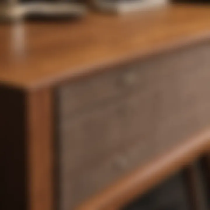 Close-up of materials used in mid century furniture, highlighting wood and fabric textures