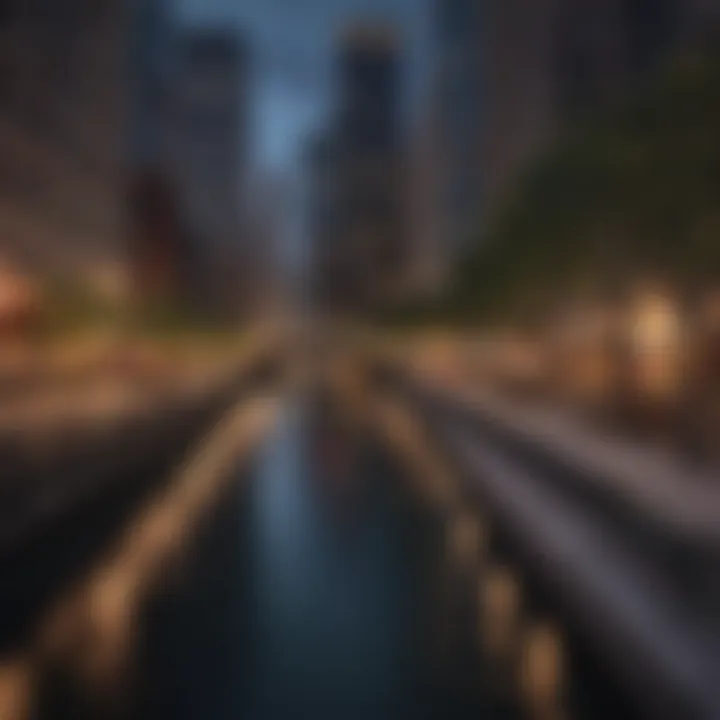 A picturesque view of the Chicago Riverwalk at twilight.