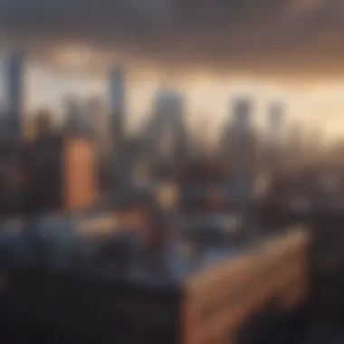 Rooftop view of New York City skyline from a charming old apartment building